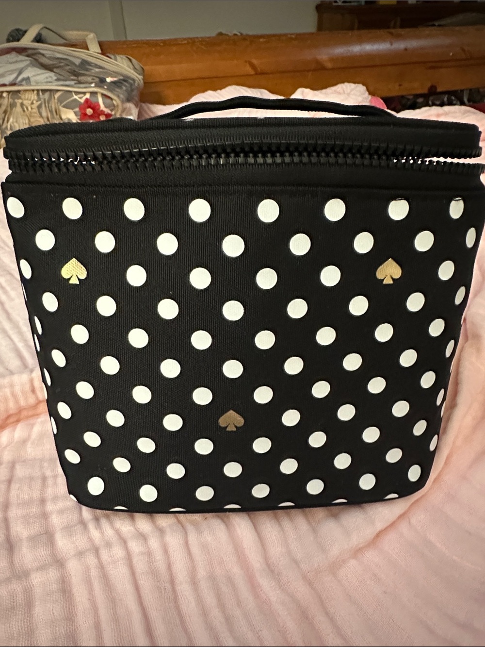 kate spade Black and White Polka dot insulated bag with Gold Spade Accents NWT